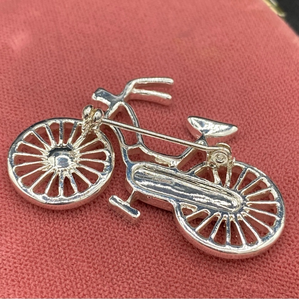 Pave Crystal Rhinestone Silver Tone Dutch Amsterdam Bicycle Pin - Picture 5 of 11